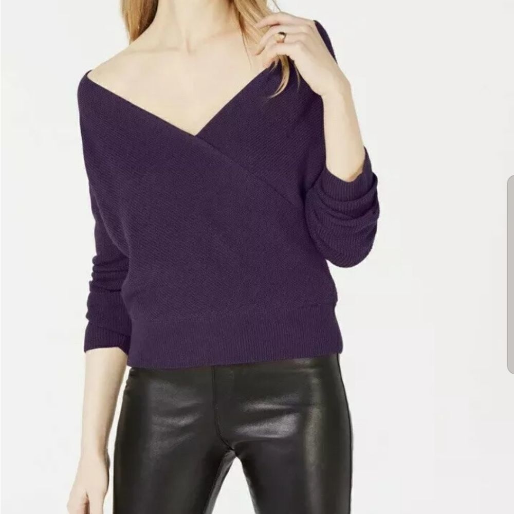 NEW BAR III‎ purple sweater faux wrap surplice off shoulder XXL